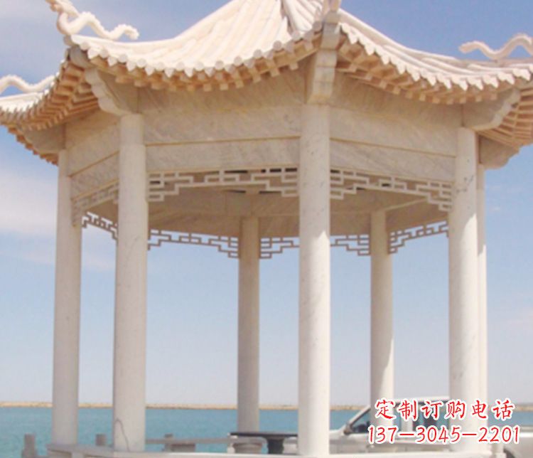 淄博晚霞红单层凉亭石雕