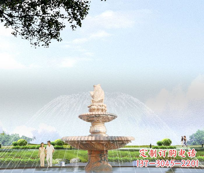 淄博晚霞红多层大型石雕喷泉 (4)