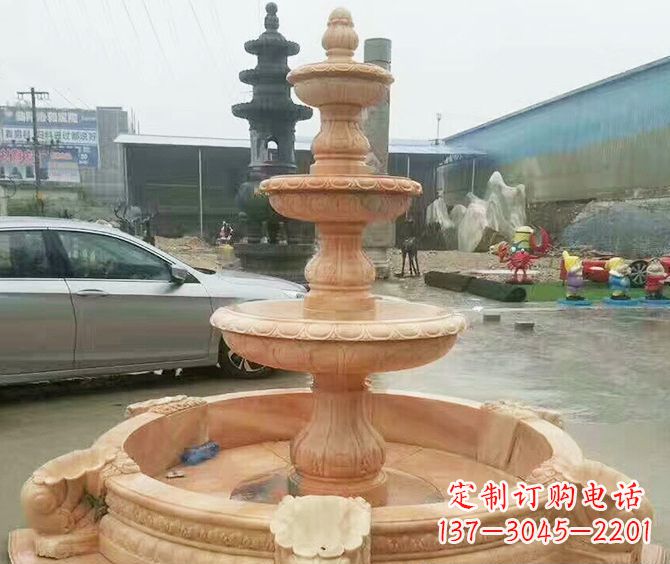 淄博晚霞红多层大型石雕喷泉 (3)