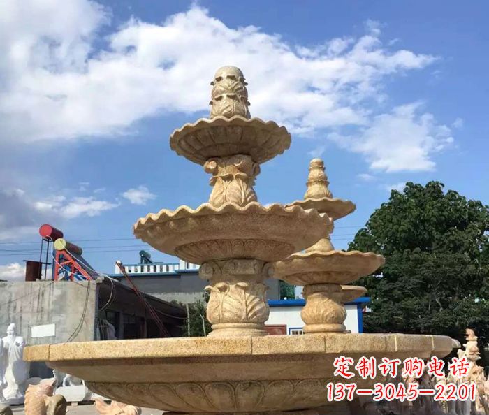 淄博晚霞红多层喷泉石雕