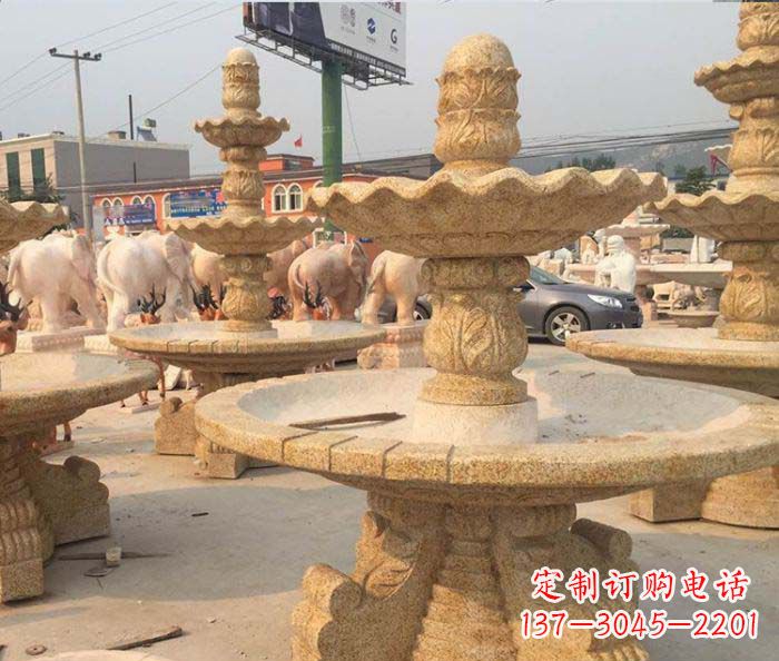 淄博晚霞红多层大型石雕喷泉