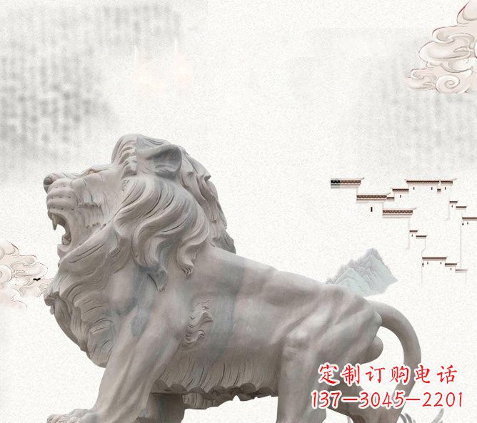 淄博晚霞红公园动物仿真狮子石雕