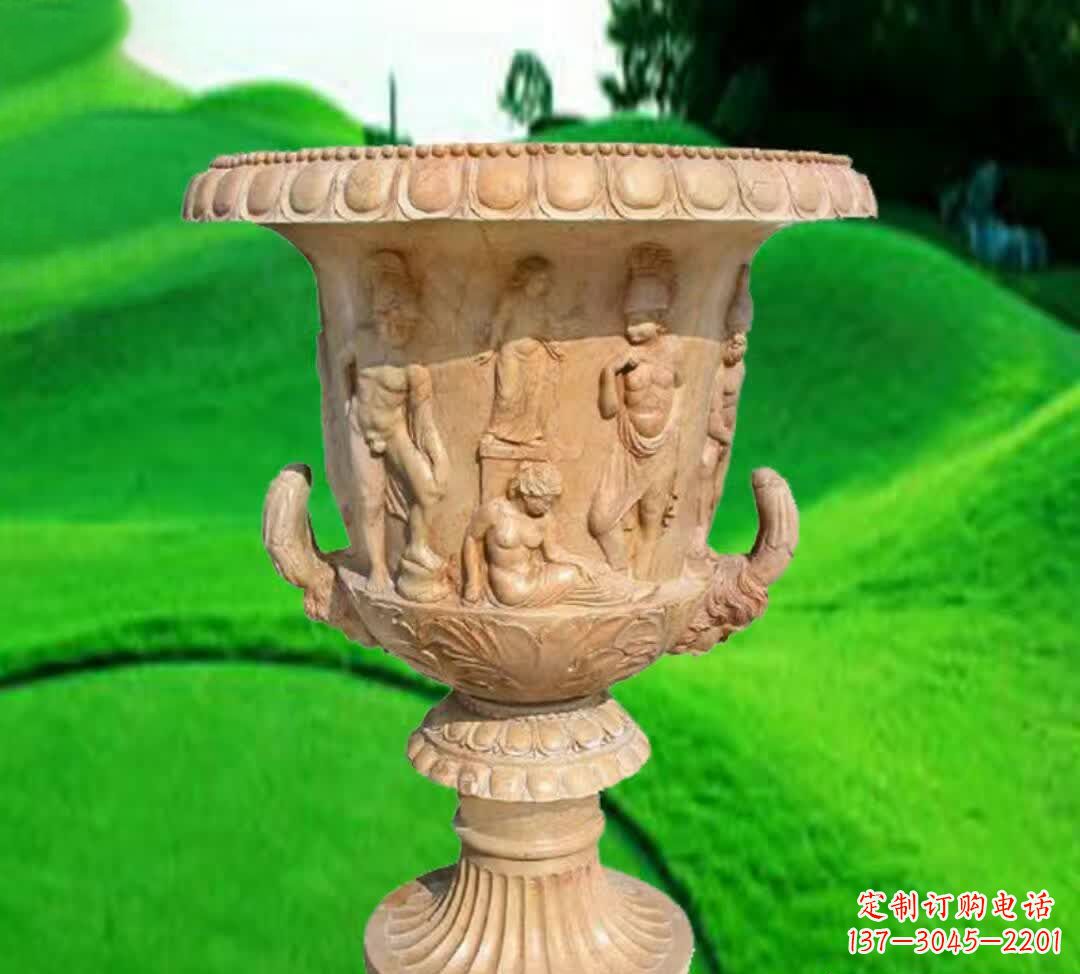 淄博晚霞红欧式花盆石雕