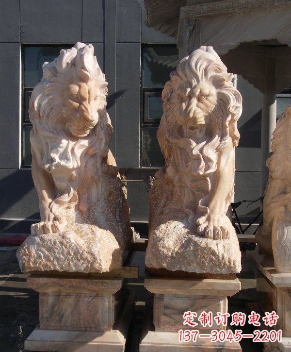 淄博晚霞红欧式狮子石雕