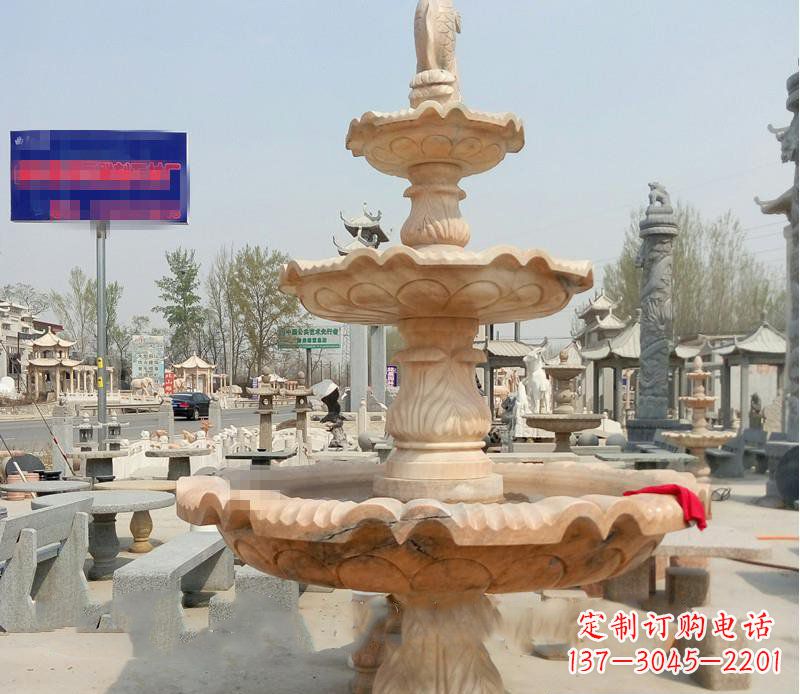 淄博晚霞红喷泉喷水盆石雕