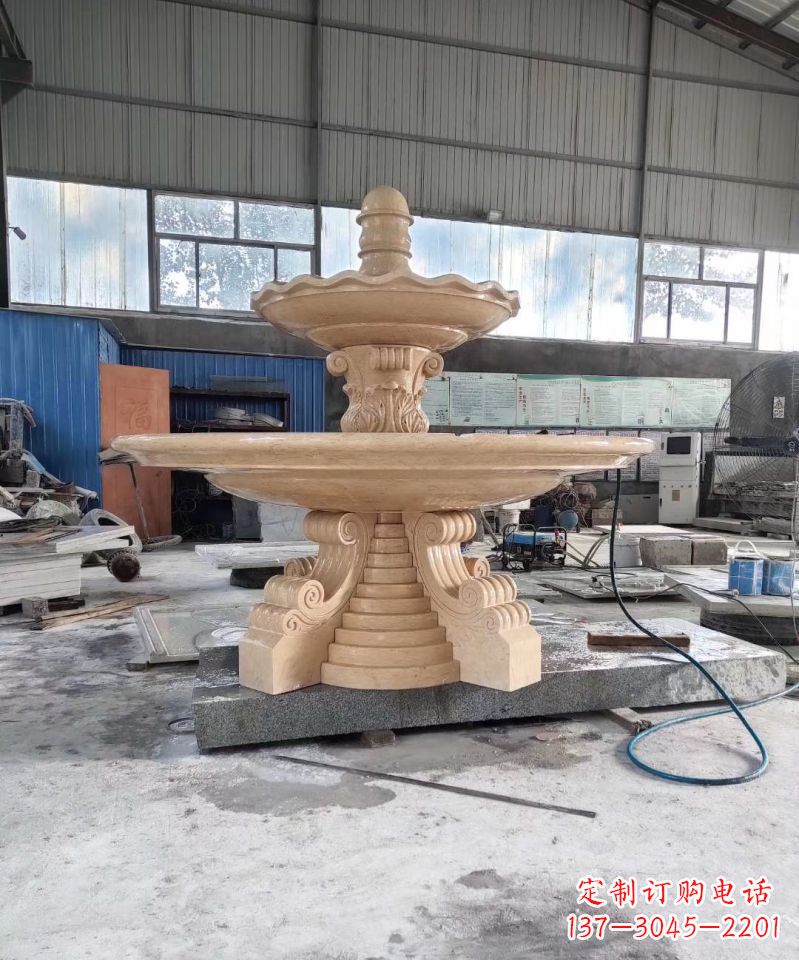 淄博晚霞红喷泉石雕广场景观雕塑