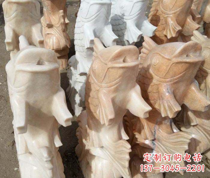 淄博晚霞红喷水鲤鱼庭院石雕