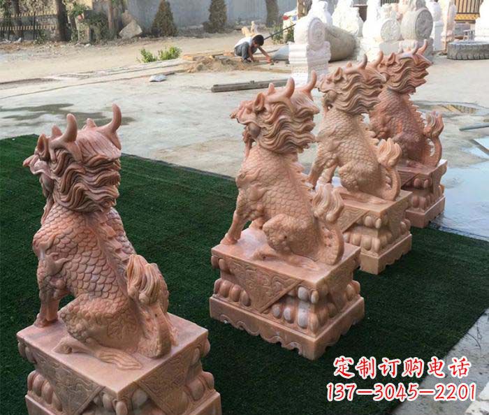 淄博晚霞红麒麟招财镇宅石雕