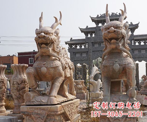 淄博晚霞红瑞兽麒麟石雕 (2)