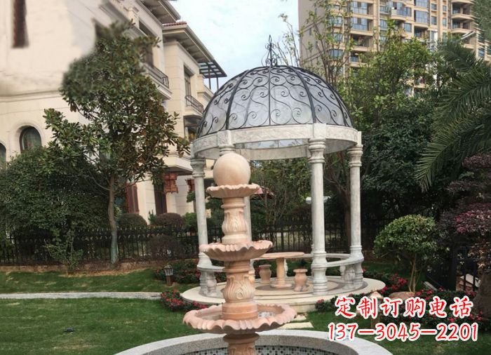 淄博晚霞红三层风水球喷泉小区石雕