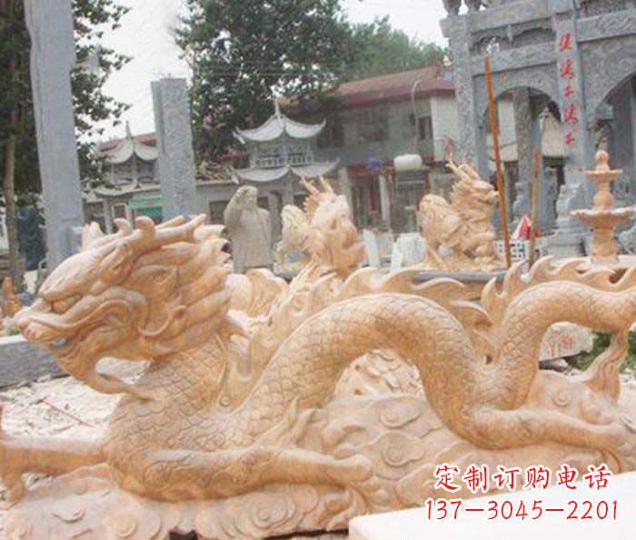 淄博晚霞红生肖龙石雕