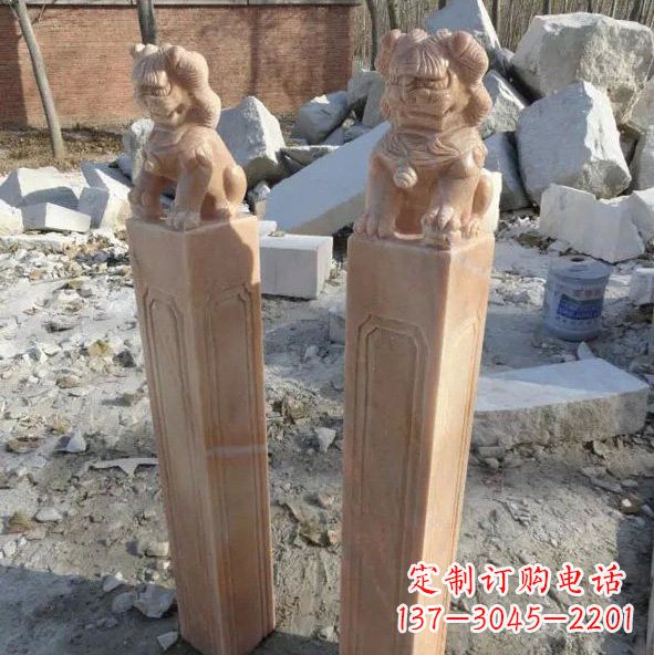 淄博晚霞红狮子拴马桩