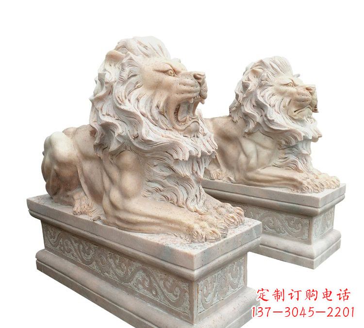 淄博晚霞红石材欧式狮子