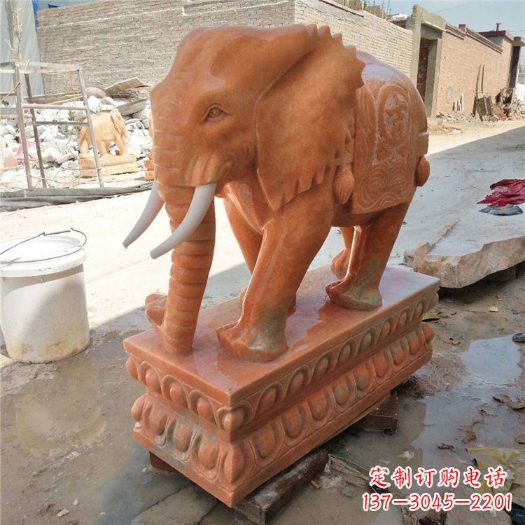 淄博晚霞红石雕大象