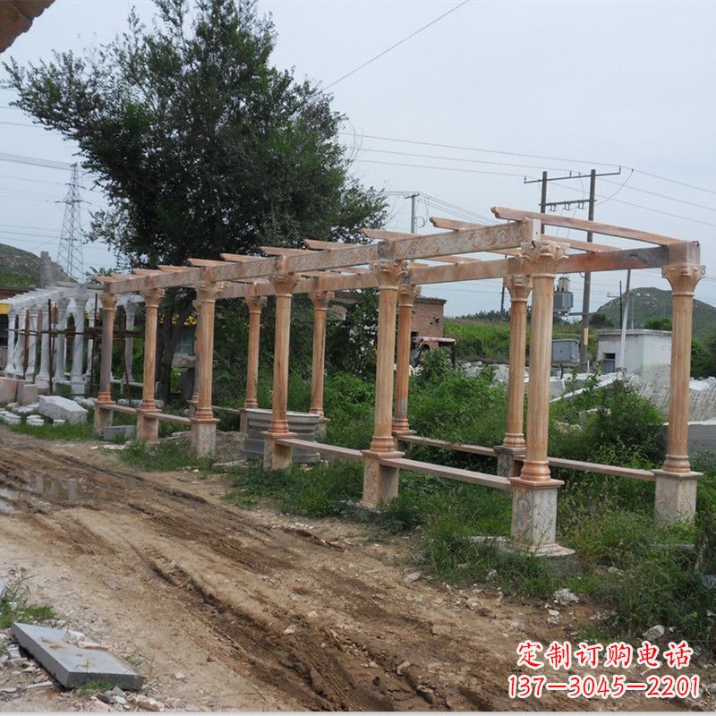 淄博晚霞红石雕花架长廊