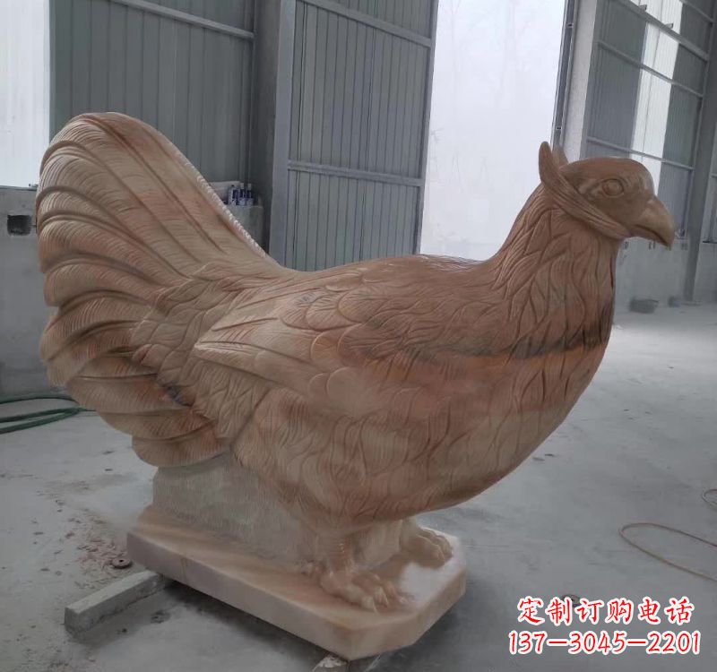 淄博晚霞红石雕母鸡