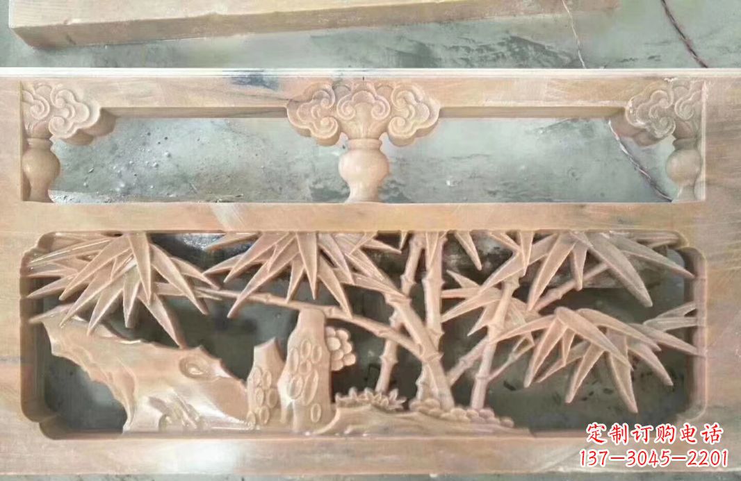 淄博晚霞红石浮雕栏板户外摆件园林景观雕塑
