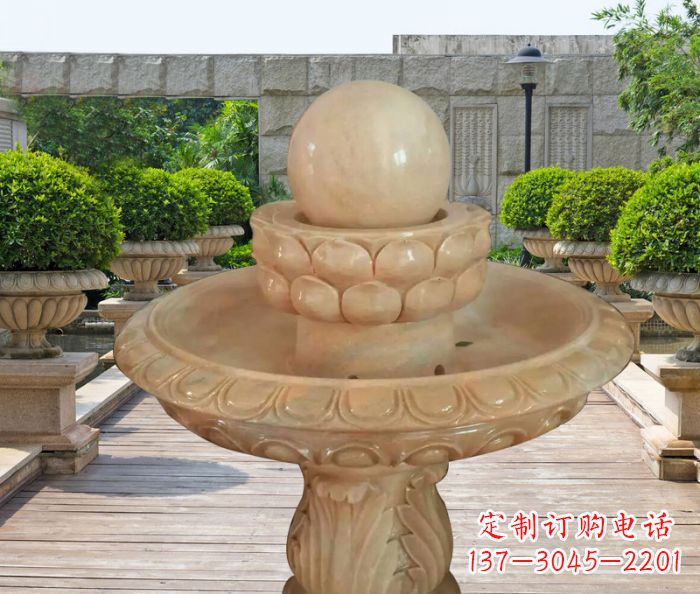 淄博晚霞红双层风水球公园喷泉石雕 (2)