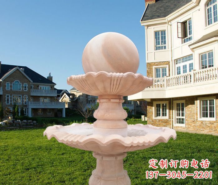 淄博晚霞红双层风水球公园喷泉石雕