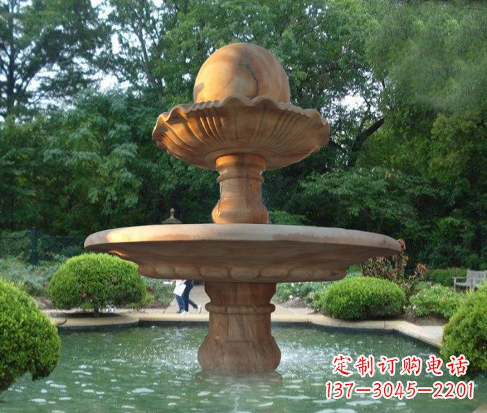 淄博晚霞红双层风水球喷泉公园石雕