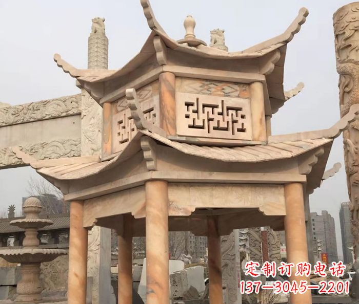 淄博晚霞红双层石雕凉亭