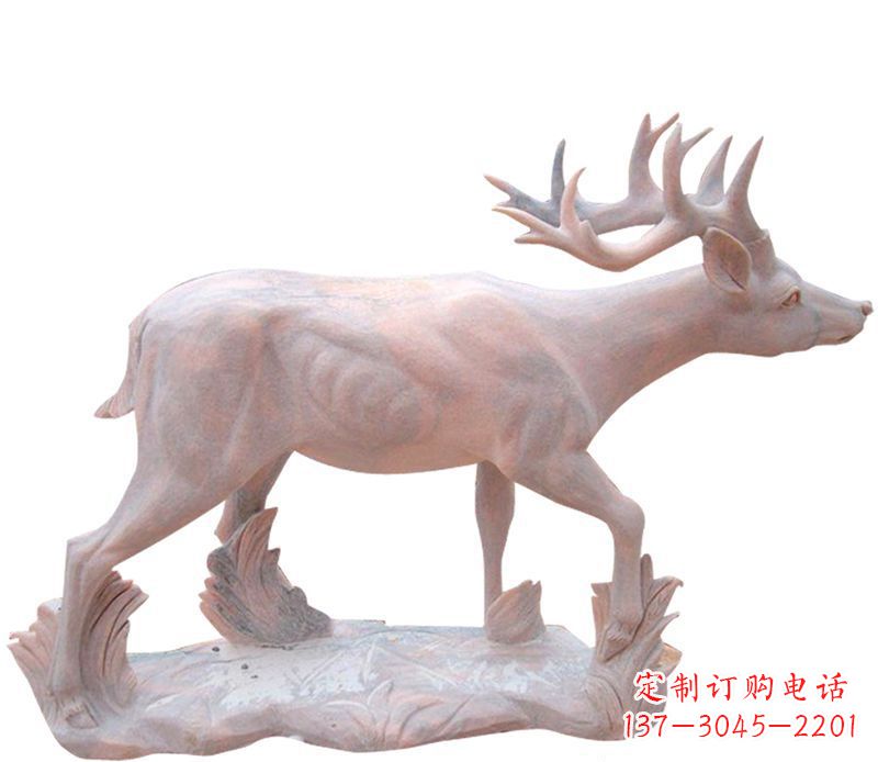 淄博晚霞红小鹿石雕