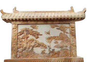 淄博晚霞红松鹤延年浮雕影壁