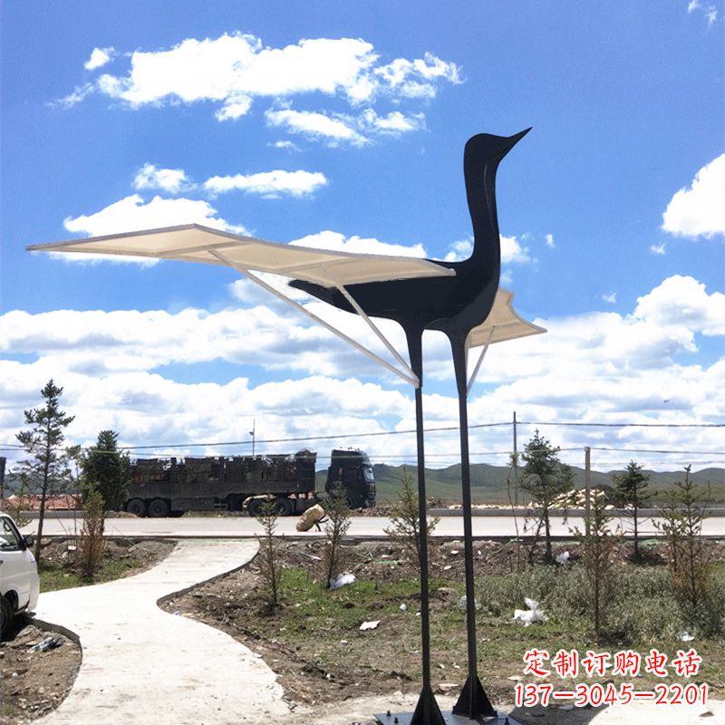 淄博仙鹤不锈钢遮阳亭景观雕塑