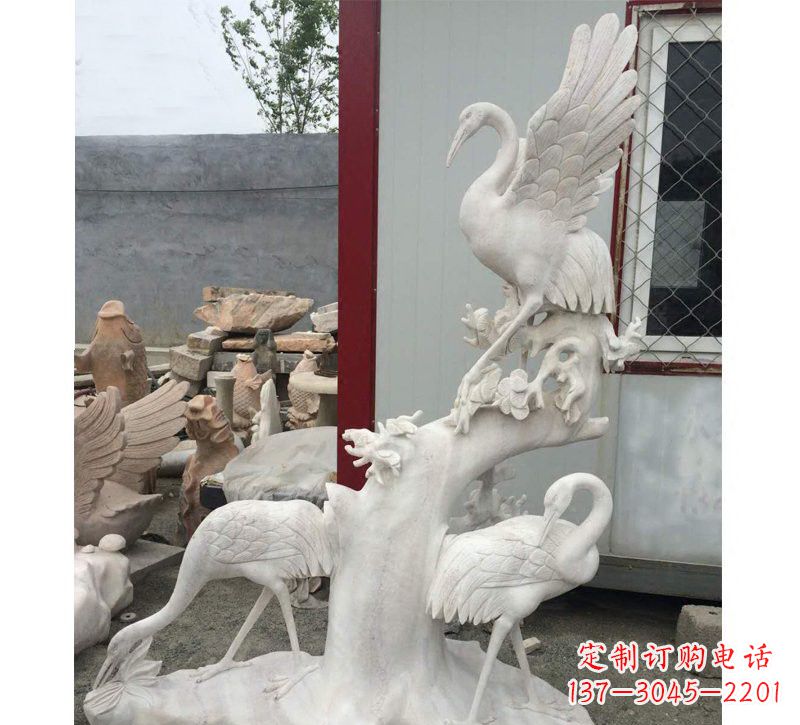 淄博仙鹤松树石雕