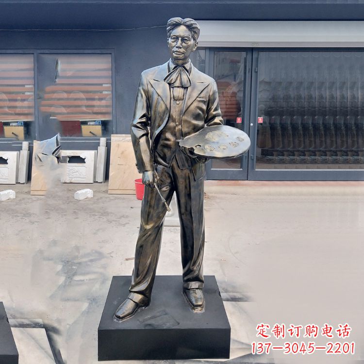 淄博现代画家徐悲鸿雕塑-玻璃钢仿铜名人雕像