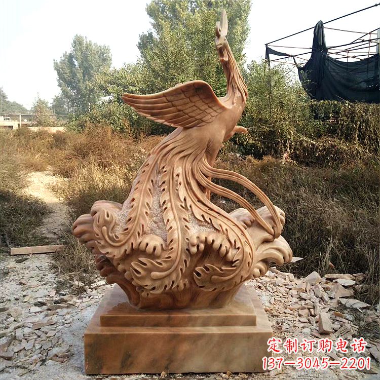 淄博祥瑞凤凰晚霞红石雕