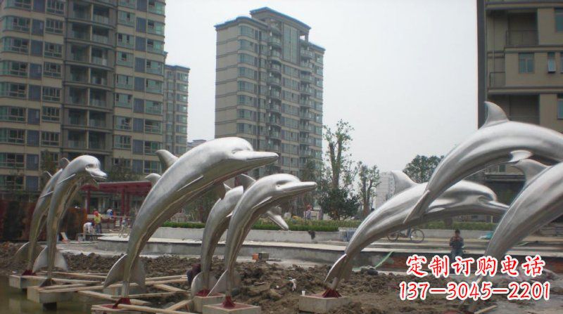 淄博小区不锈钢跳跃海豚雕塑