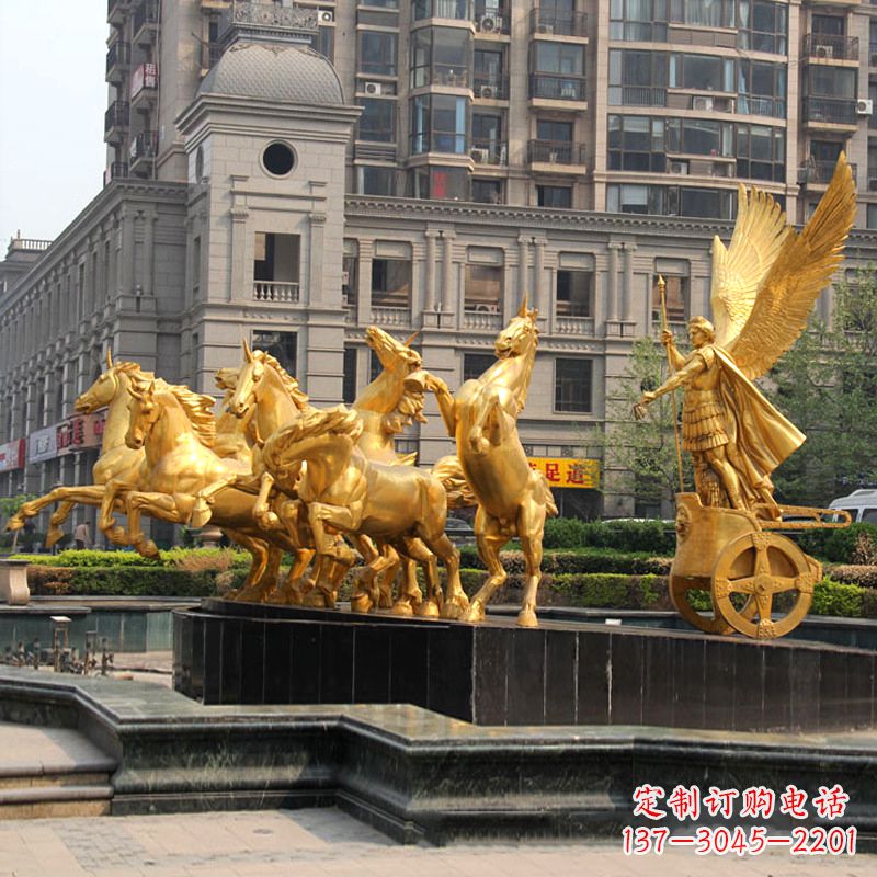 淄博小区大门阿波罗战车鎏金景观铜雕