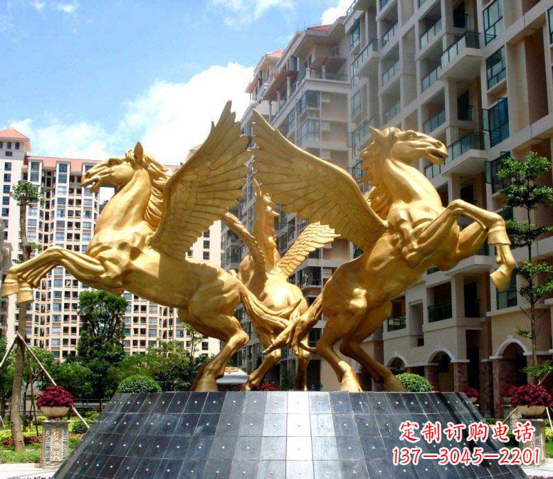 淄博小区飞马三匹马景观铜雕