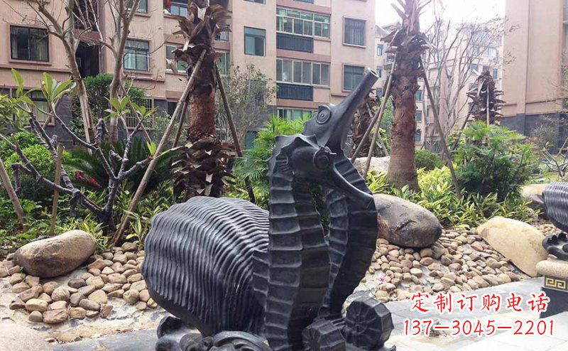 淄博小区海马动物玻璃钢仿铜雕塑