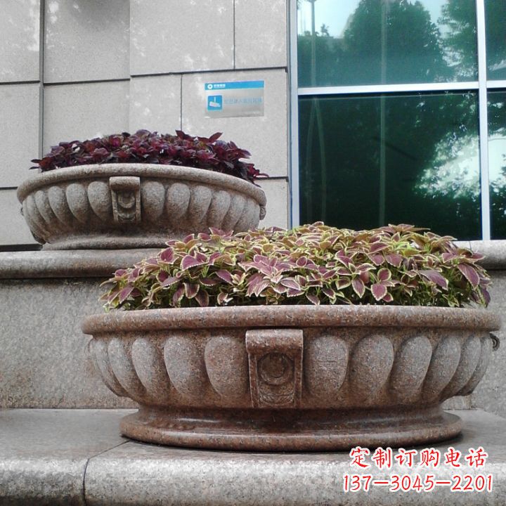淄博小区花岗岩石雕花盆