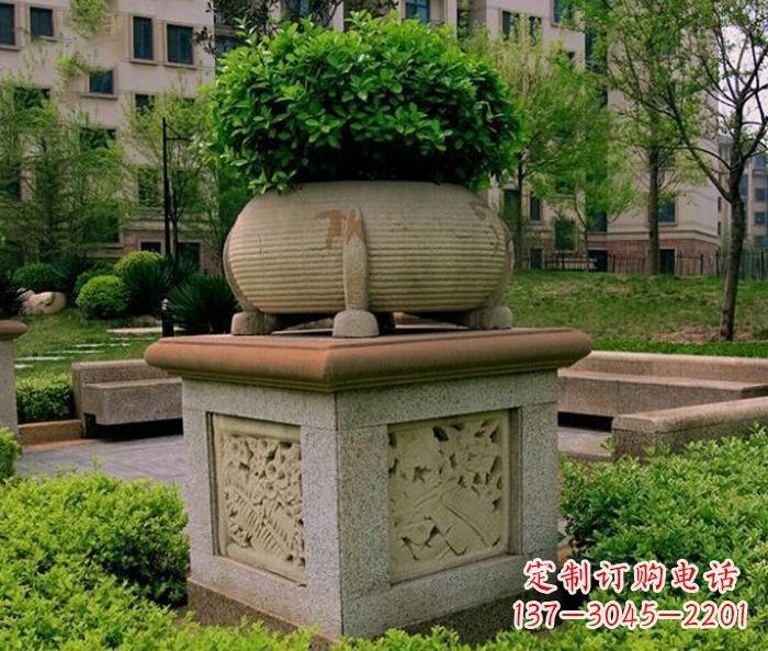 淄博小区景观大理石花盆石雕 (3)