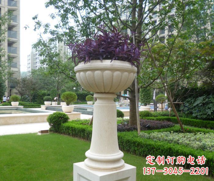 淄博小区景观汉白玉花盆石雕 (2)