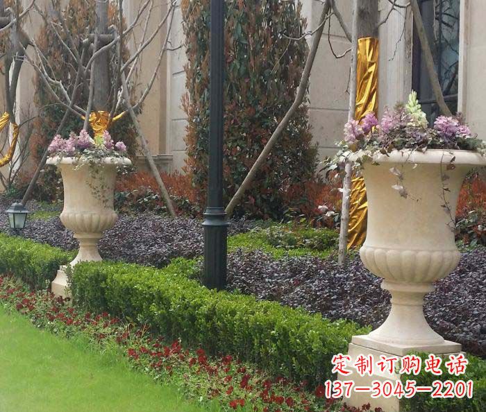淄博小区景观汉白玉花盆石雕