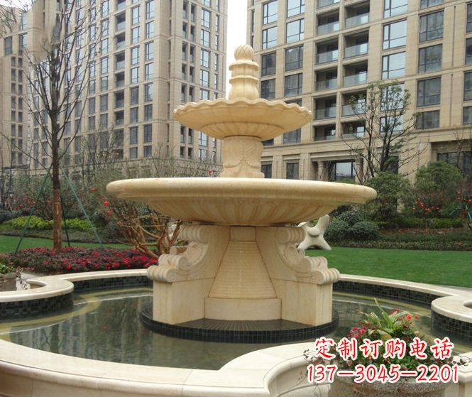 淄博小区景观晚霞红多层喷泉石雕 (3)