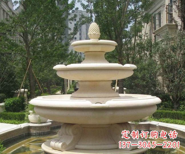 淄博小区景观晚霞红多层喷泉石雕