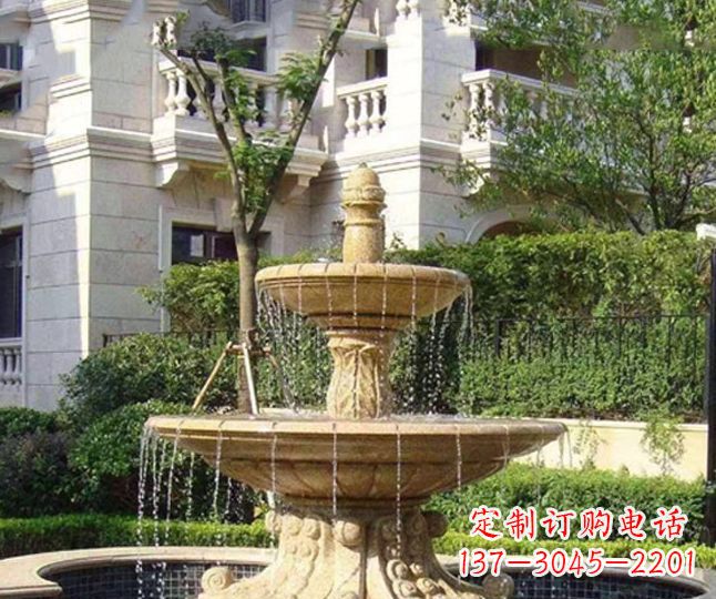 淄博小区景观晚霞红多层喷泉石雕 (4)
