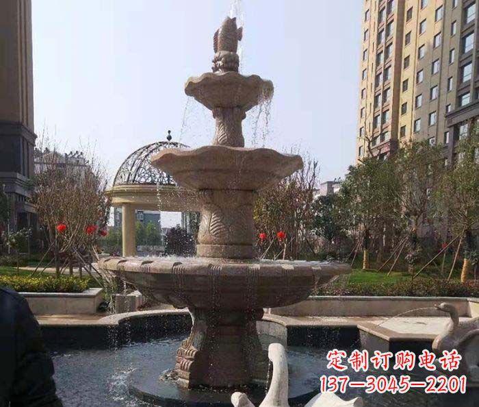 淄博小区景观晚霞红鲤鱼石雕喷泉