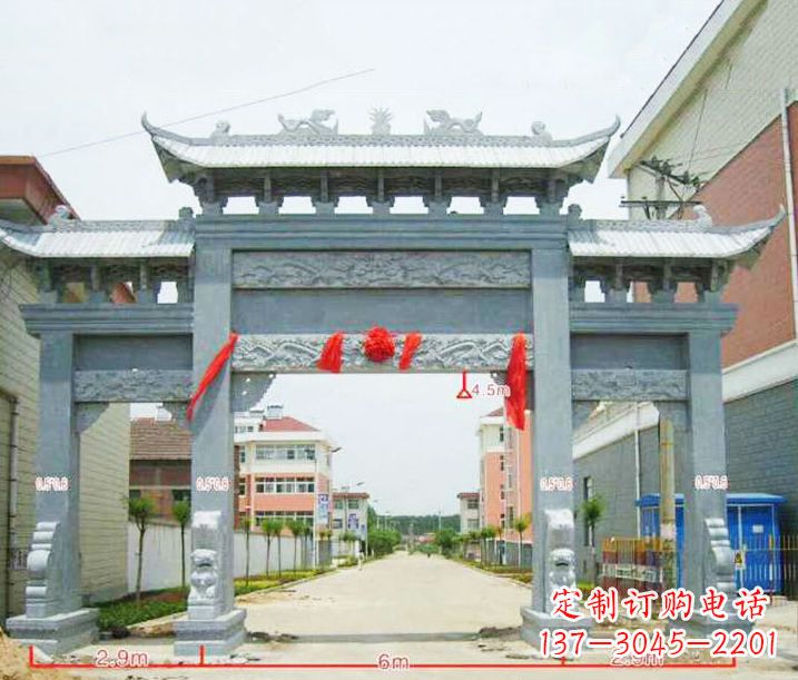 淄博小区三门牌坊石雕