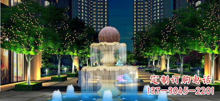 淄博小区石来运转风水球石雕喷泉