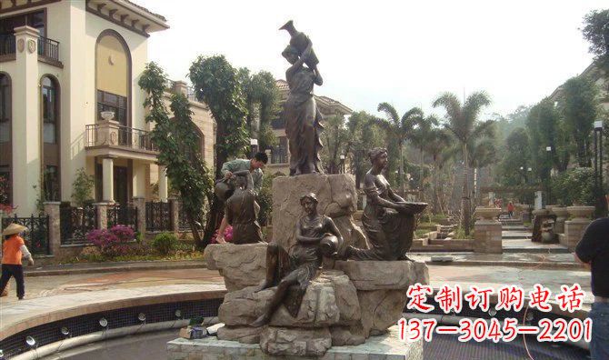 淄博小区西方美女喷泉人物铜雕