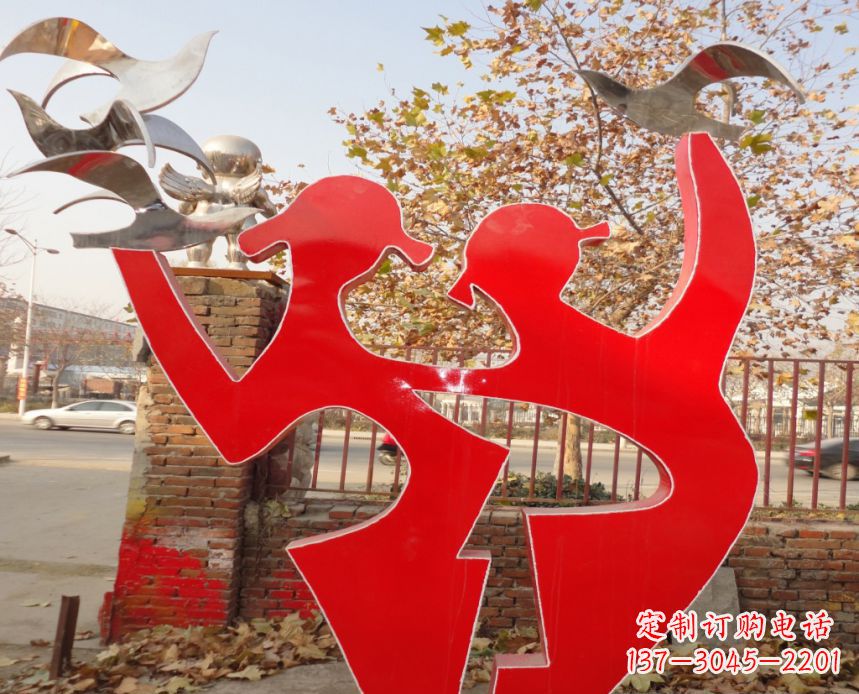 淄博校园不锈钢剪影人物和和平鸽雕塑