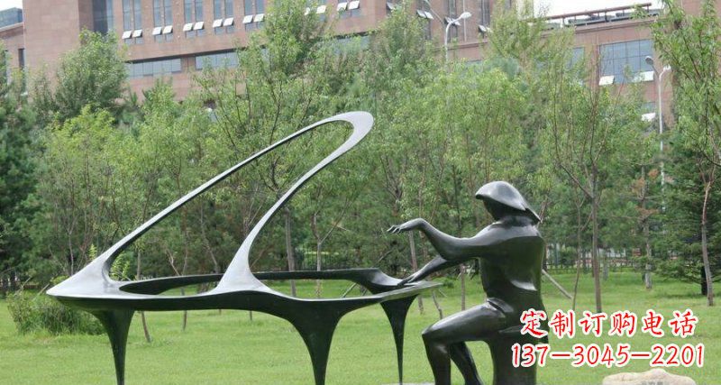 淄博校园弹钢琴景观铜雕