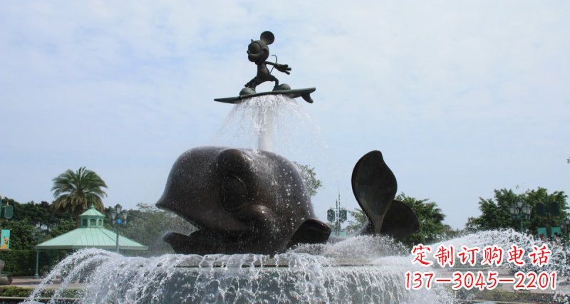 淄博游乐园鲸鱼喷泉和米老鼠景观铜雕