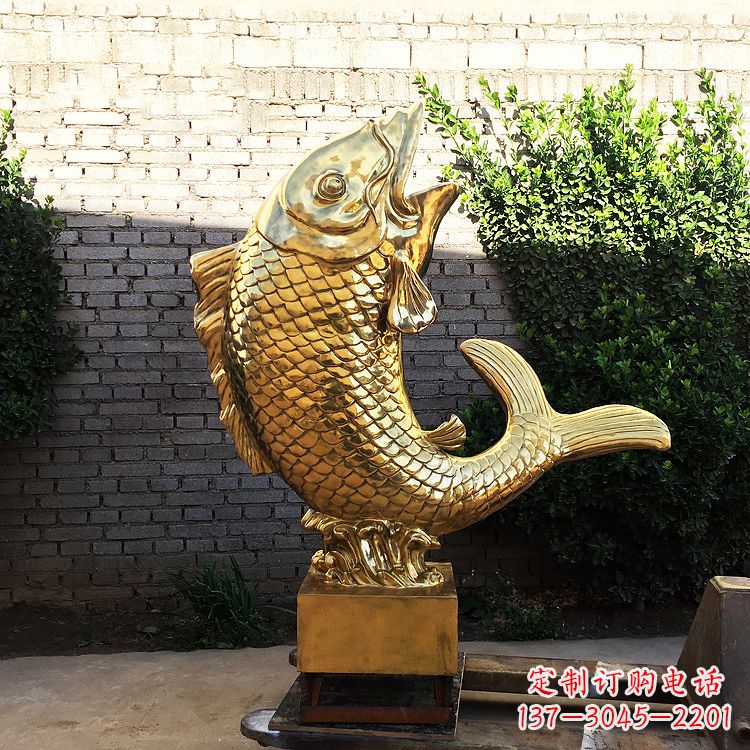 淄博鱼跃景观铜雕-纯铜铸造企业商场动物雕塑摆件